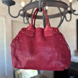 Salvatore Ferragamo Soft Red Perforated Gancini Leather Top Handle Bag, EUC